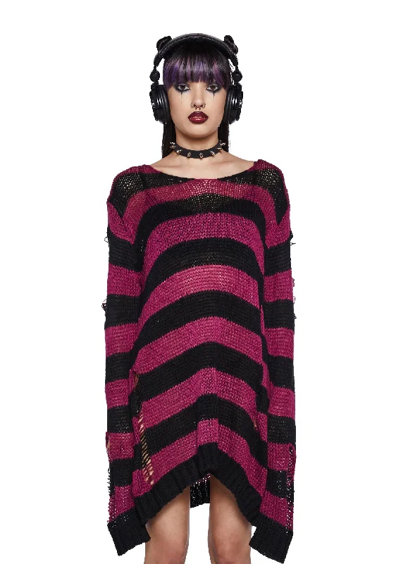 Exclusive Discounts Darling Of Darkness Striped Sweater - Black/Purple