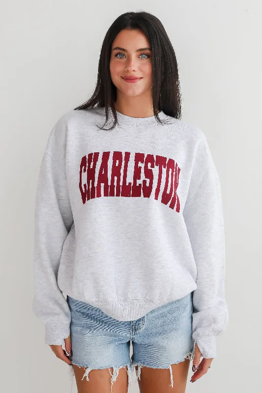 Limited Time Deal Light Heather Grey/Maroon Charleston Sweatshirt