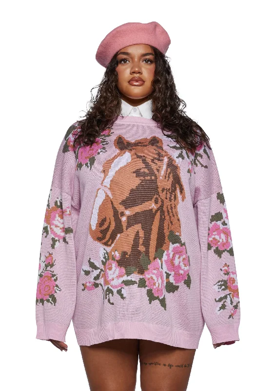 Feminine Elegance Plus Equestrian Club Oversized Sweater