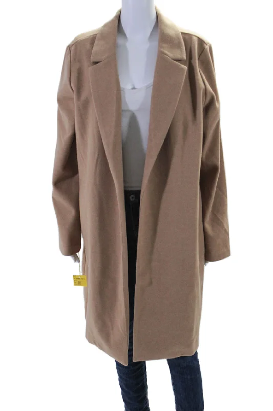 Limited Time Flash Sale Renuar Womens Solid Tan Open Front Long Sleeve Coat Jacket