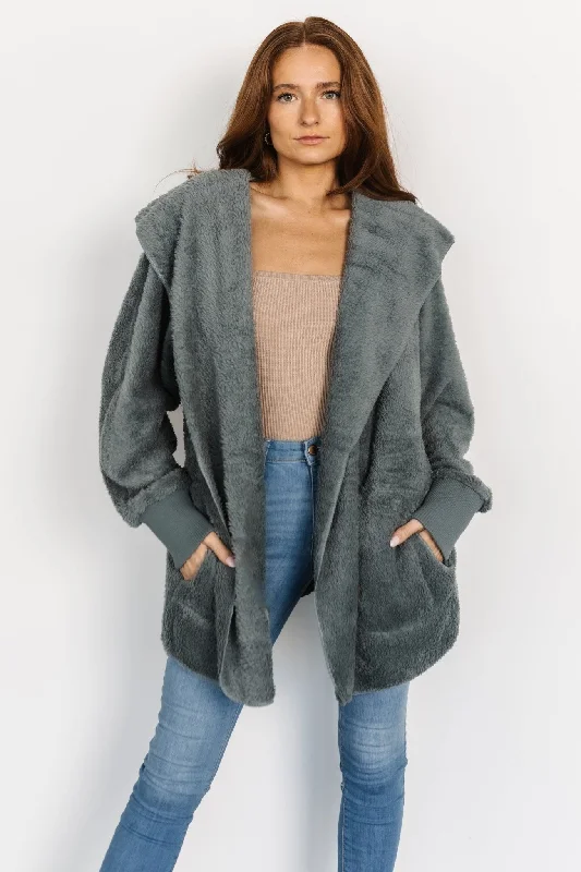 Fashionista Favorites Melrose Teddy Jacket | Dusty Blue