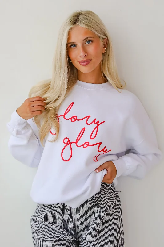 The Epitome Of Modern Women's Fashion White Glory Glory Script Sweatshirt