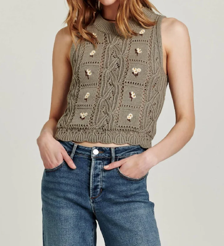 Now On Sale For Chic Urban Styles Lorelei Cable Knit Sweater Tank In Sage