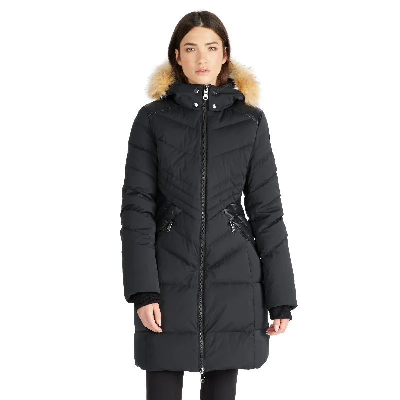 Everyday Basics Pajar Women’s Countess Mixed Media Quilted Coat with Detachable Hood and Faux Fur Trim