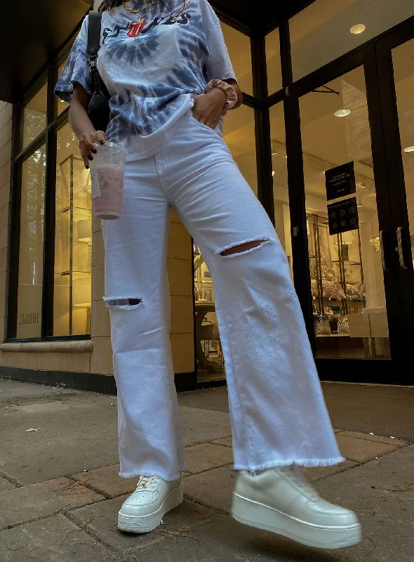 New Arrivals Cece Hammer Wide Leg Knee Rip Jeans White Denim