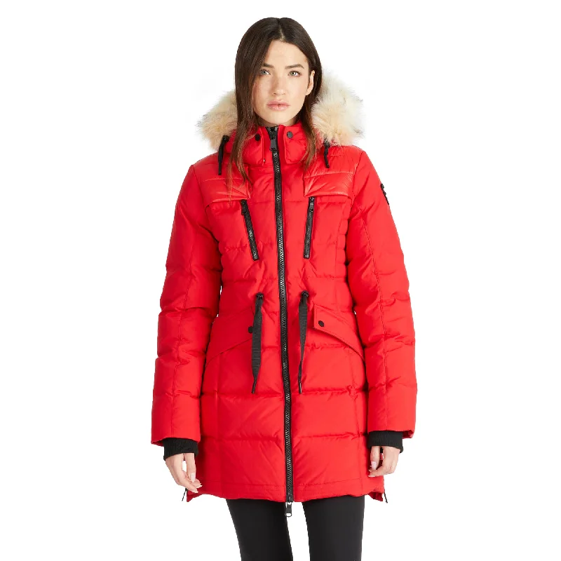 Trendy Aesthetics Pajar Women’s Alia Mixed Media Quilted Parka with Detachable Hood and Faux Fur Trim