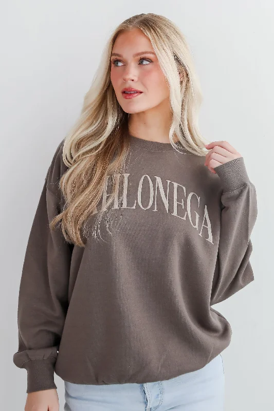 Chic Style Mocha Dahlonega Embroidered Sweatshirt