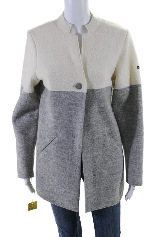 Stylish Spring Fashion Saint James Womens Wool Textured Collar Open Front Jacket Gray