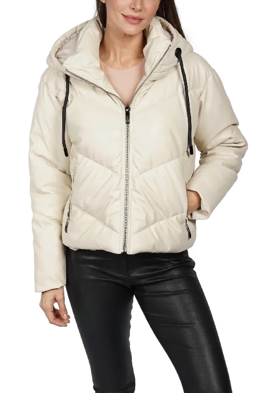 Vibrant Femme Fashion Sami Puffer Faux Leather Jacket In Beige