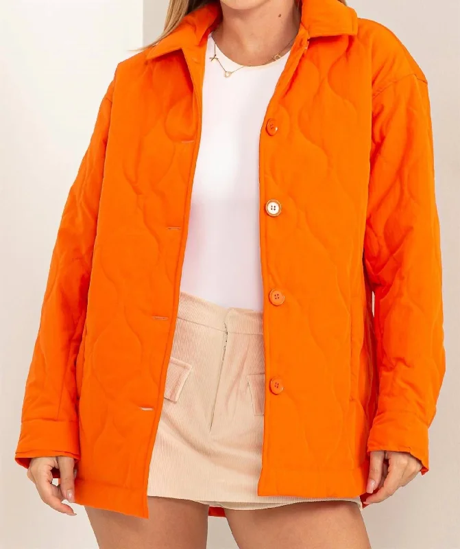 Trendy Fashion For Women Sophisticated Season Quilted Puffer Jacket In Orange