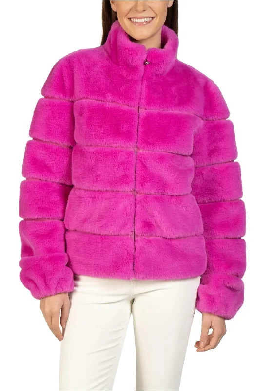 Stylish Savings Lizzo Faux Fur Zip Jacket In Hot Pink