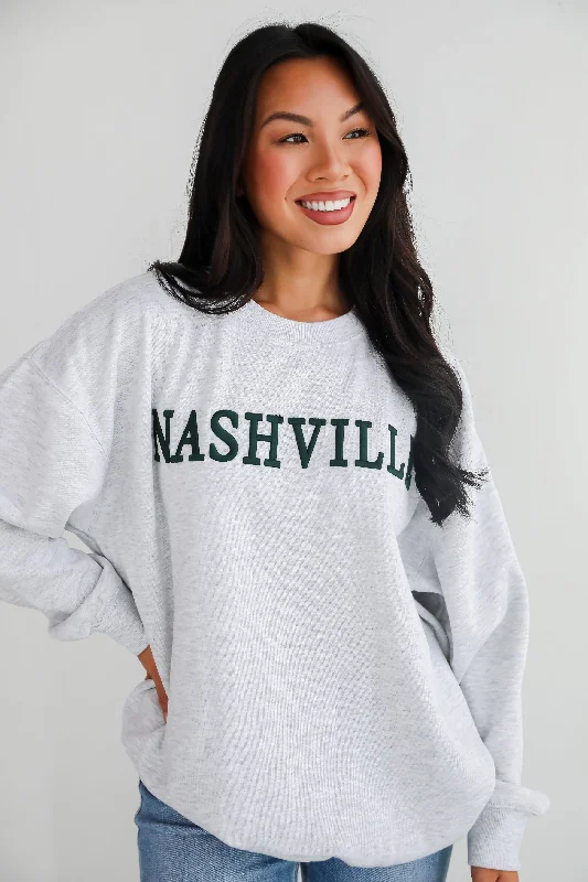 Urban Femme Streetwear Heather Grey Nashville Embroidered Sweatshirt