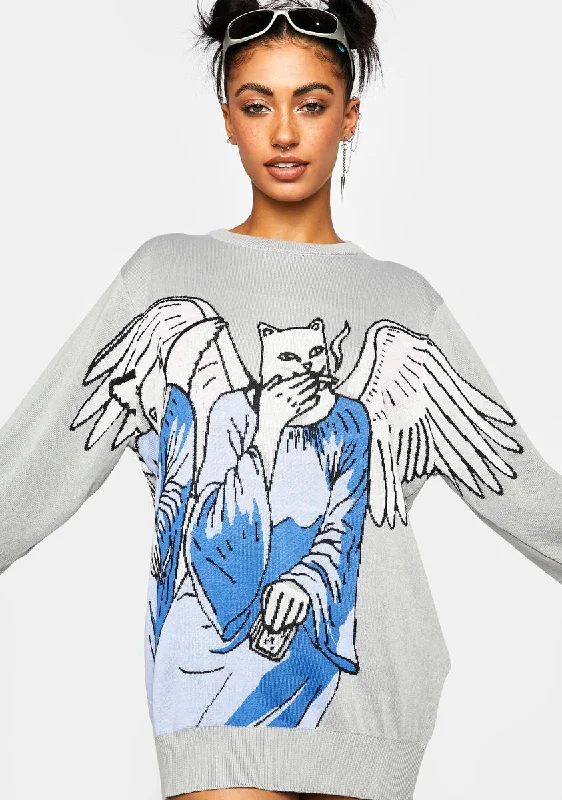 Classic Timeless Elegant Style Heaven And Hell Knit Sweater