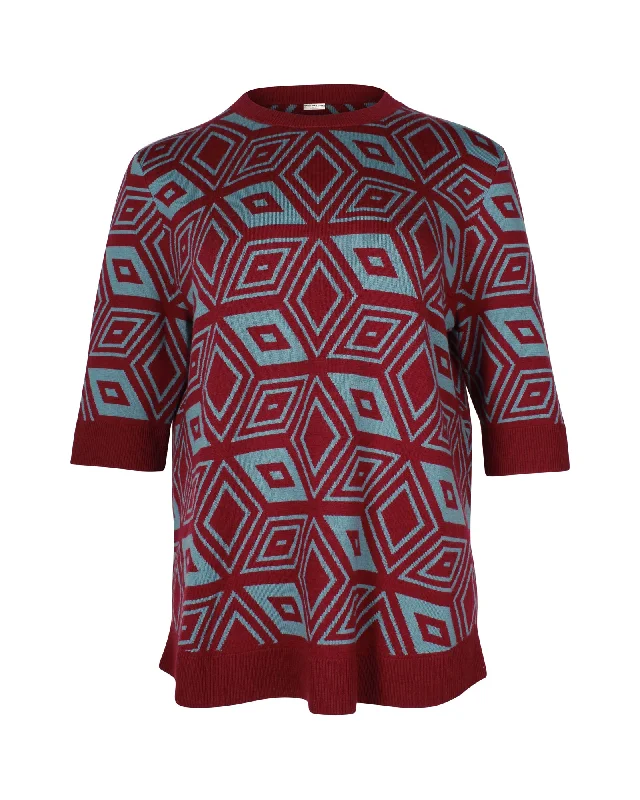 Special Occasion Wear Dries Van Noten Geometric Crew Neck Sweater in Multicolor Wool