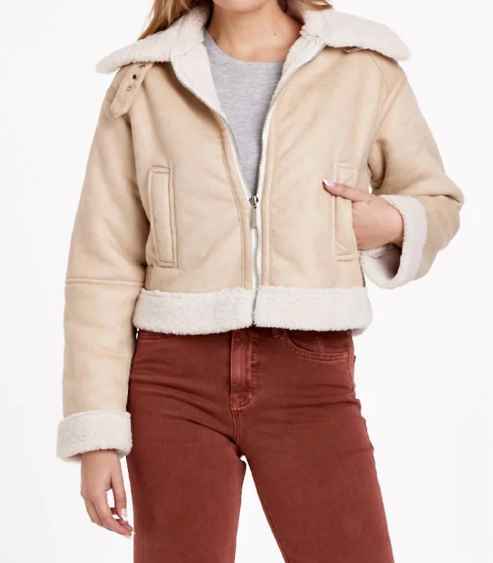 Elegant Clothing River Shearling Bomber Jacket In Winter Beige