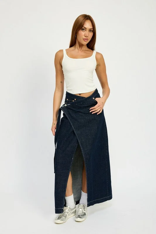 Father's Day Deals Hot Girl That’s A Wrap Denim Maxi Skirt