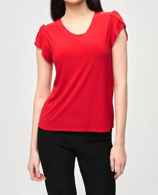 Lightweight Fabric Silky Knit Short Sleeve Top In Radiant Red