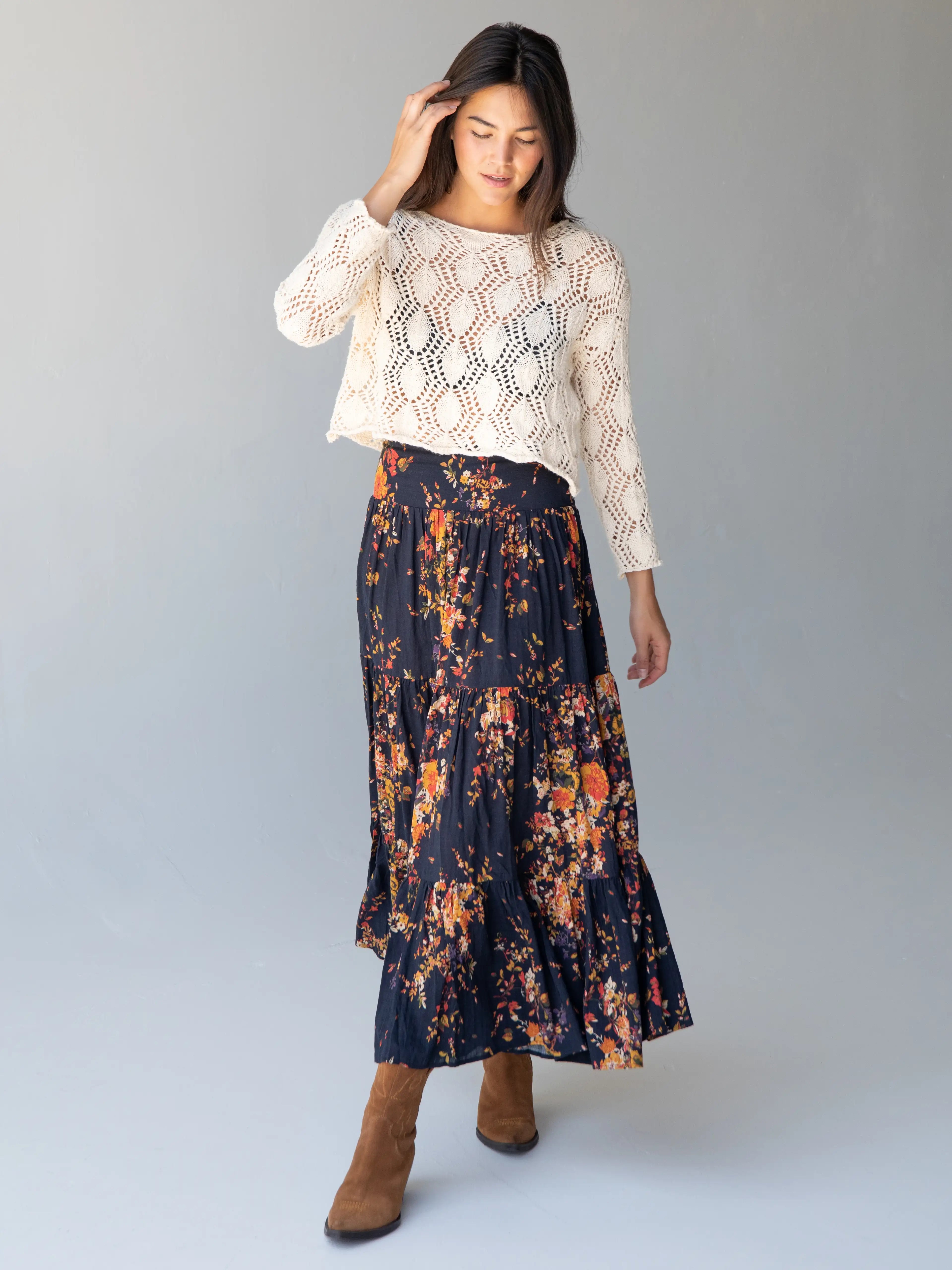 Limited Edition Hanna Convertible Maxi Skirt - Navy Red Bouquets