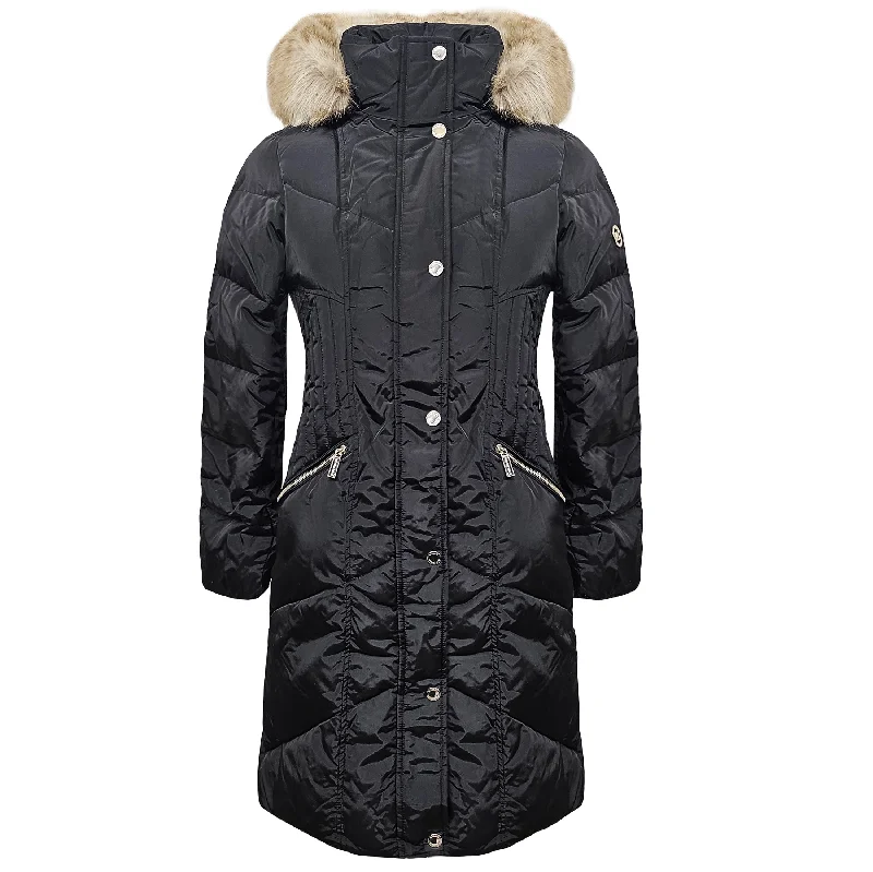 Best Sellers Michael Michael Kors Women's Chevron 3/4 Down Puffer Coat, Black
