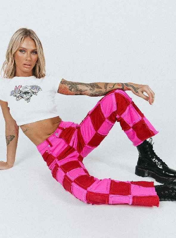 Luxury Comfort The Ragged Priest Muse Denim Jeans Pink & Red
