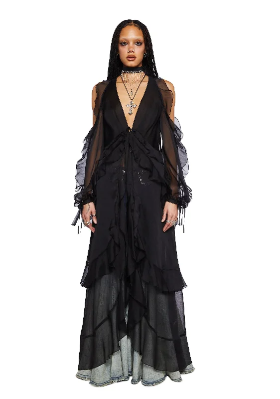 Spring Fashion You're The One Ruffle Duster- Black