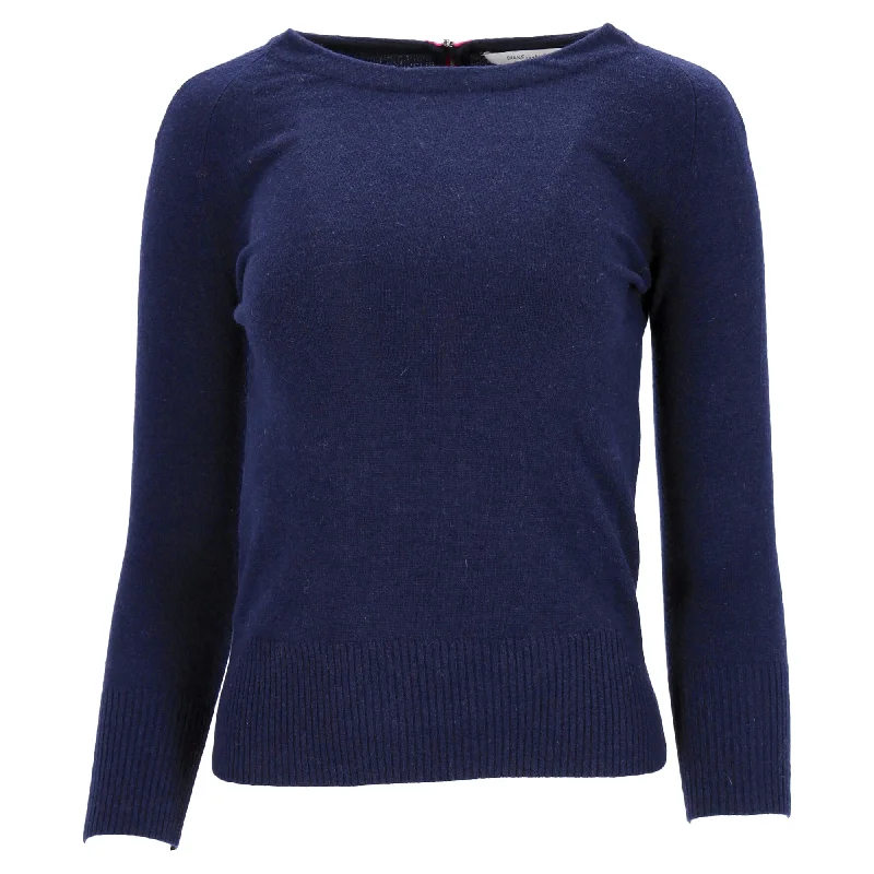 Summer Deals Diane Von Furstenberg Knitted Back Zipped Sweater in Navy Blue Wool