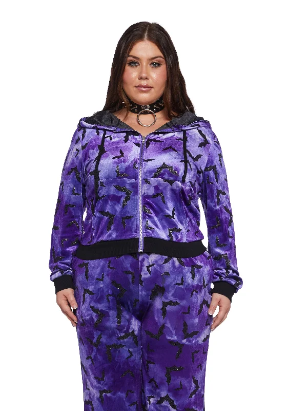 The Latest Trends Plus Bat Behavior Cropped Hoodie - Purple