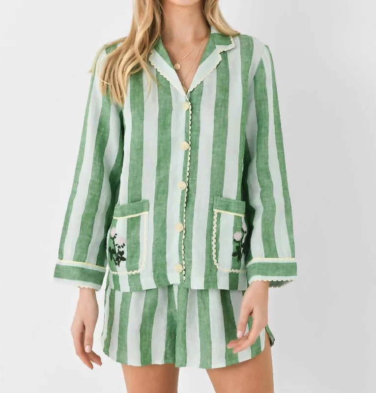 Trendsetter's Closet Dylan Shirt Jacket In Aloe Stripe