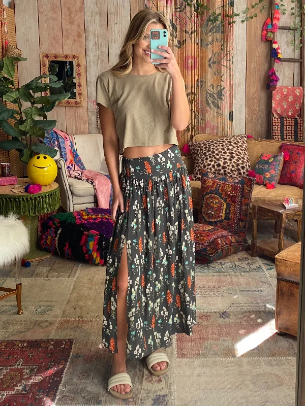 Daily Essentials Addie Midi Skirt - Charcoal Bouquet