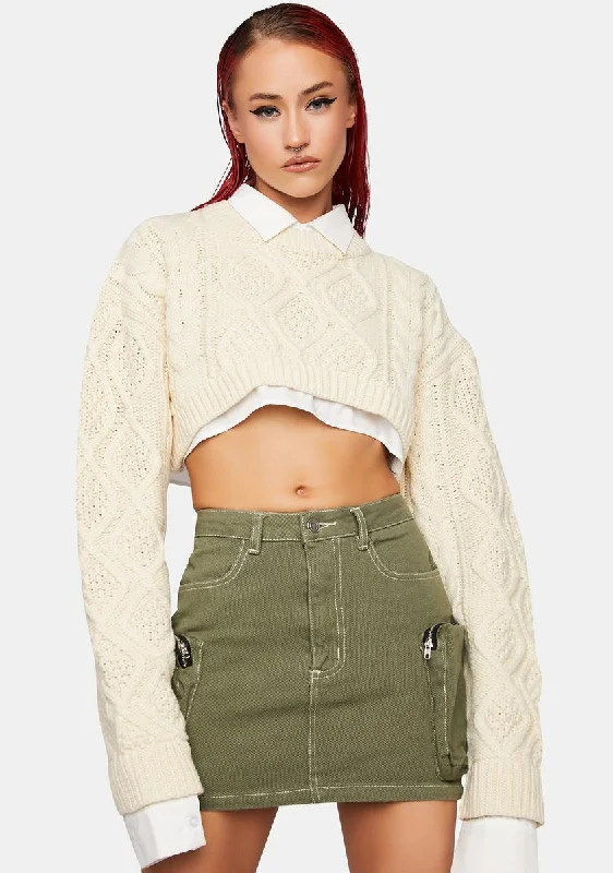 Insane Discount Onslaught Cream Sonny Knit Crop Sweater