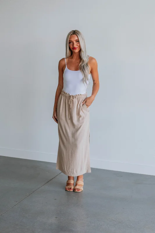 Rustic Countryside Charm Look Emeline Midi Skirt - Sand