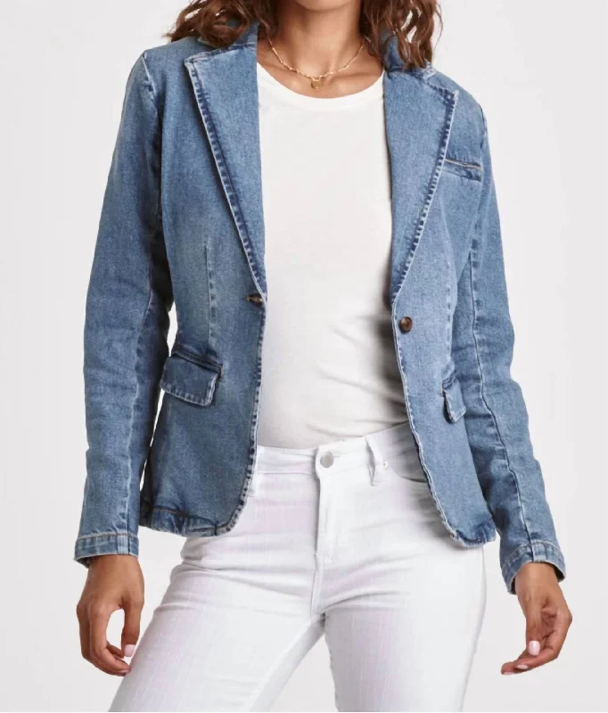 Contemporary Elegance Mica Denim Blazer Jacket In Medium Wash