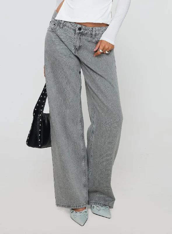 Crazy Price Slashing Ellanor Low Rise Slouch Denim Jean Washed Grey