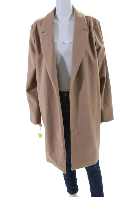 Holiday Attire Sale Renuar Womens Solid Tan Open Front Long Sleeve Coat Jacket