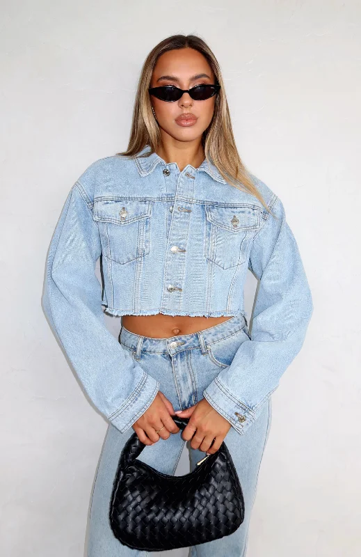 Elegant Style Lightspeed Cropped Denim Jacket Light Blue Wash