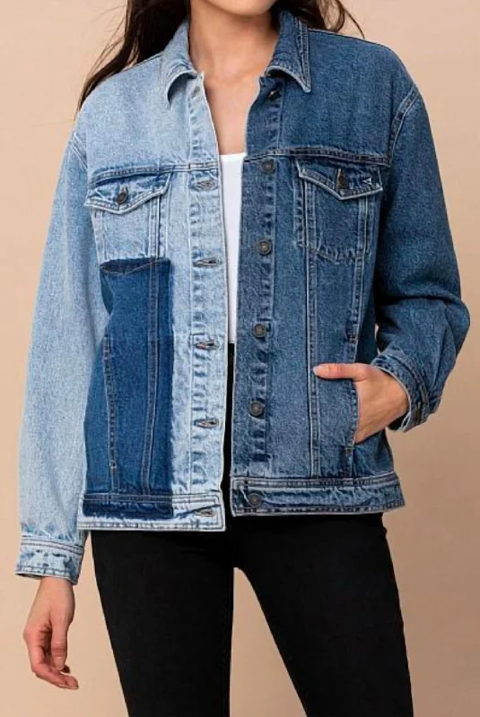 Urban Sophistication Women's Patch Oversized Denim Jacket In Light Blue