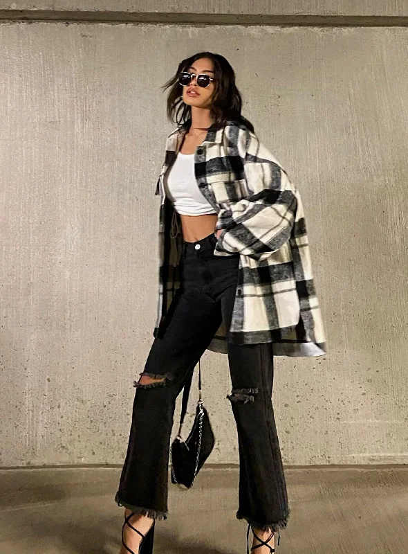 Discover Now Cece Hammer Wide Leg Knee Rip Jeans Black Denim