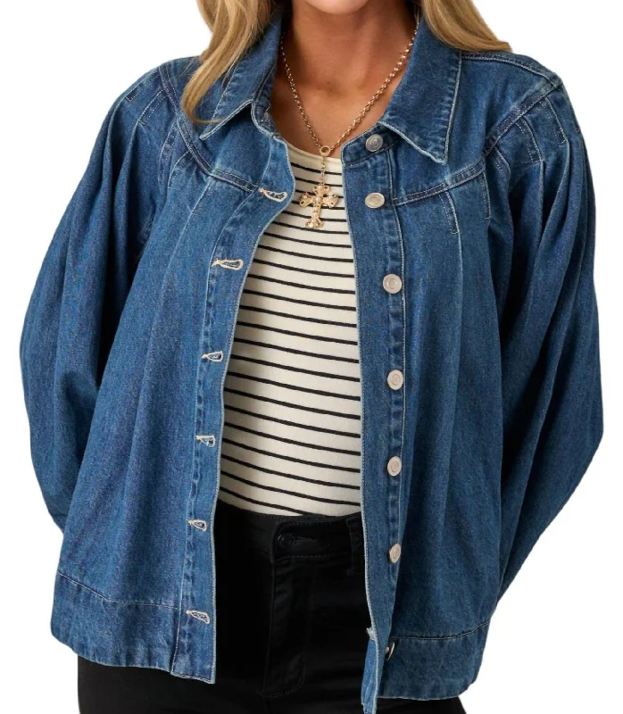 Casual Chic Pleated Jacket In Denim