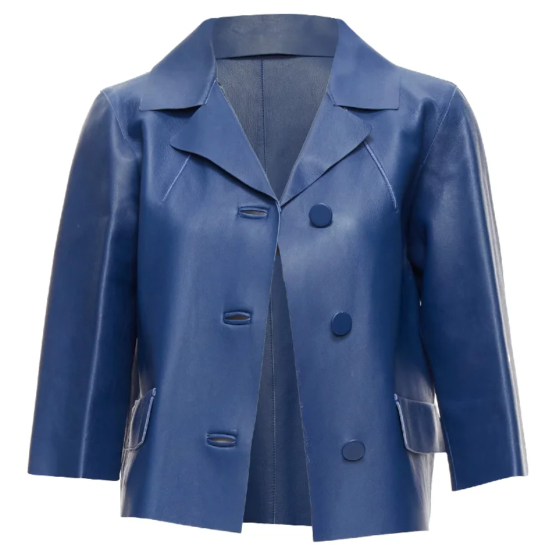 Trendy Pulse Marni Lambskin Leather Shoulder Darts Pocketed Cropped Jacket