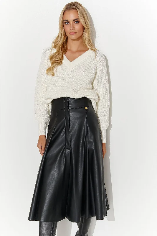 Colorful Clothing Makadamia Faux Leather Midi Skirt In Black