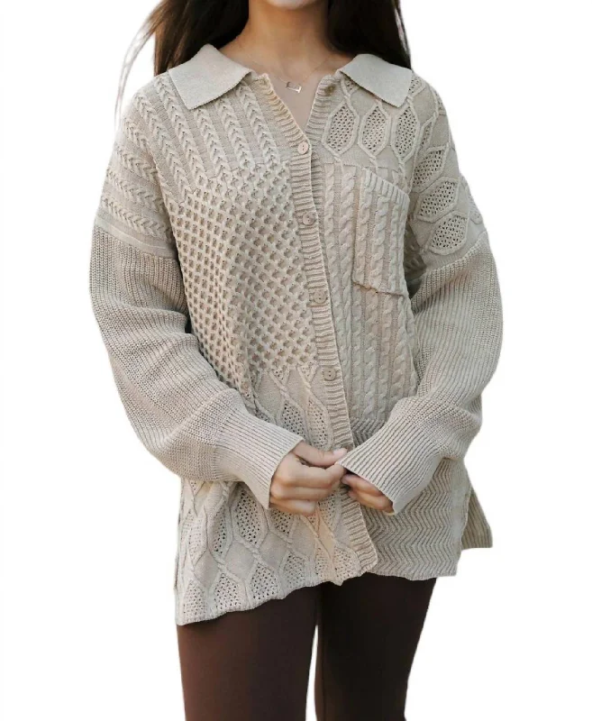 Great Deals On Ethnic Cultural Wear Mixed Cable Shacket In Stone