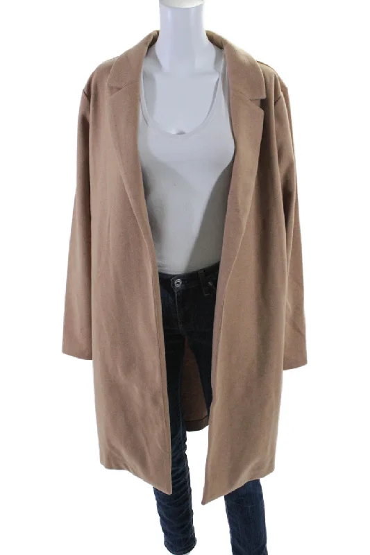 Discover Promotions Renuar Womens Solid Tan Open Front Long Sleeve Coat Jacket