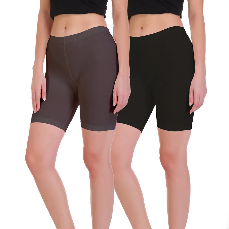 Minimalist Office - Ready Style T.T. Pearl Women 100% Cotton Multipurpose Shorts Pack Of 2 Black & Chocolate Brown