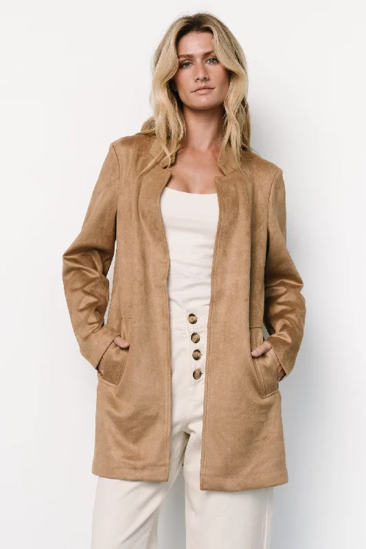 Classic Women's Fashion Queenie Faux Suede Jacket | Camel