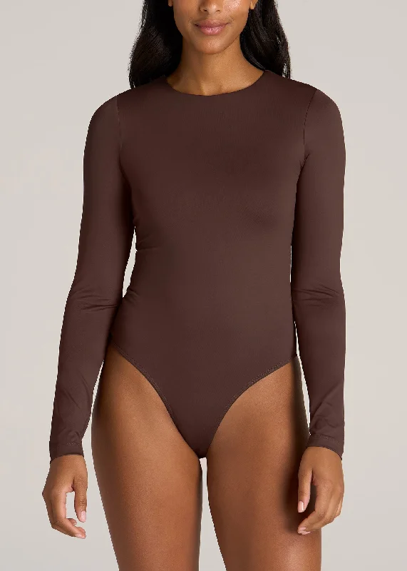 Big Discounts Long Sleeve Bodysuit for Tall Women in Chocolate