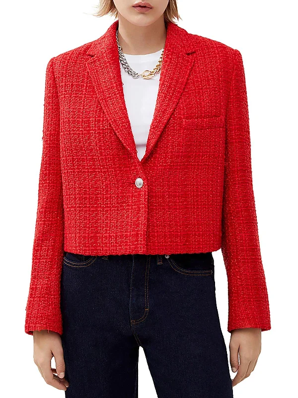 Valentine's Special Womens Tweed Cropped One-Button Blazer