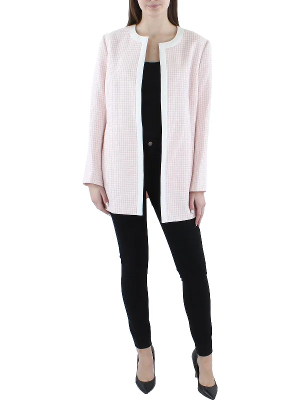 Fashion Forward, Function First Womens Knit Checkered Open-Front Blazer