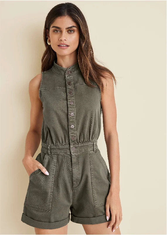 Seasonal Picks Twill Utility Romper - Olive