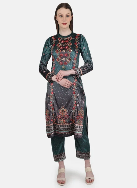 All Season Fashion Collection Women Green Kurti+Lower Set for Winter