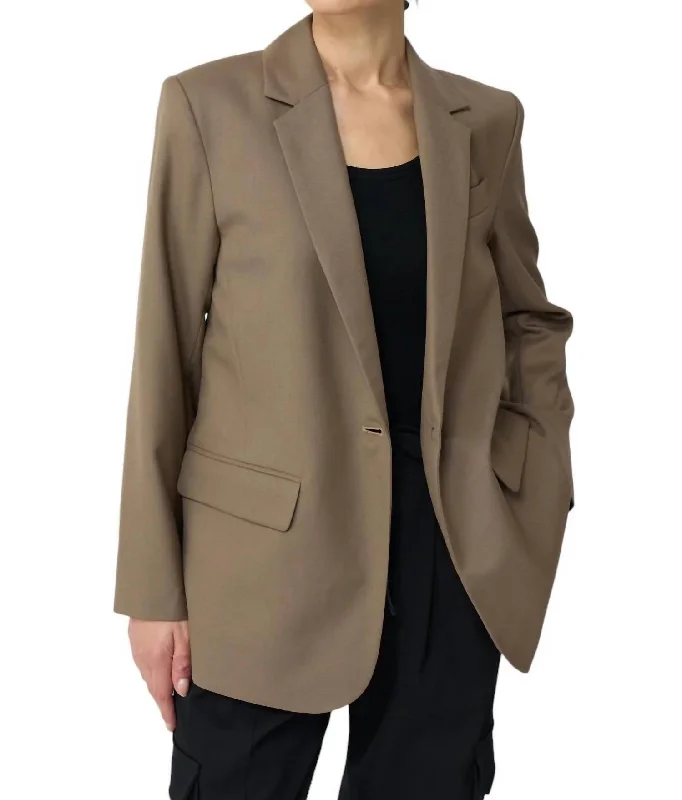 Vintage Style Clothing Sale Oversized Wool Blazer In Khaki